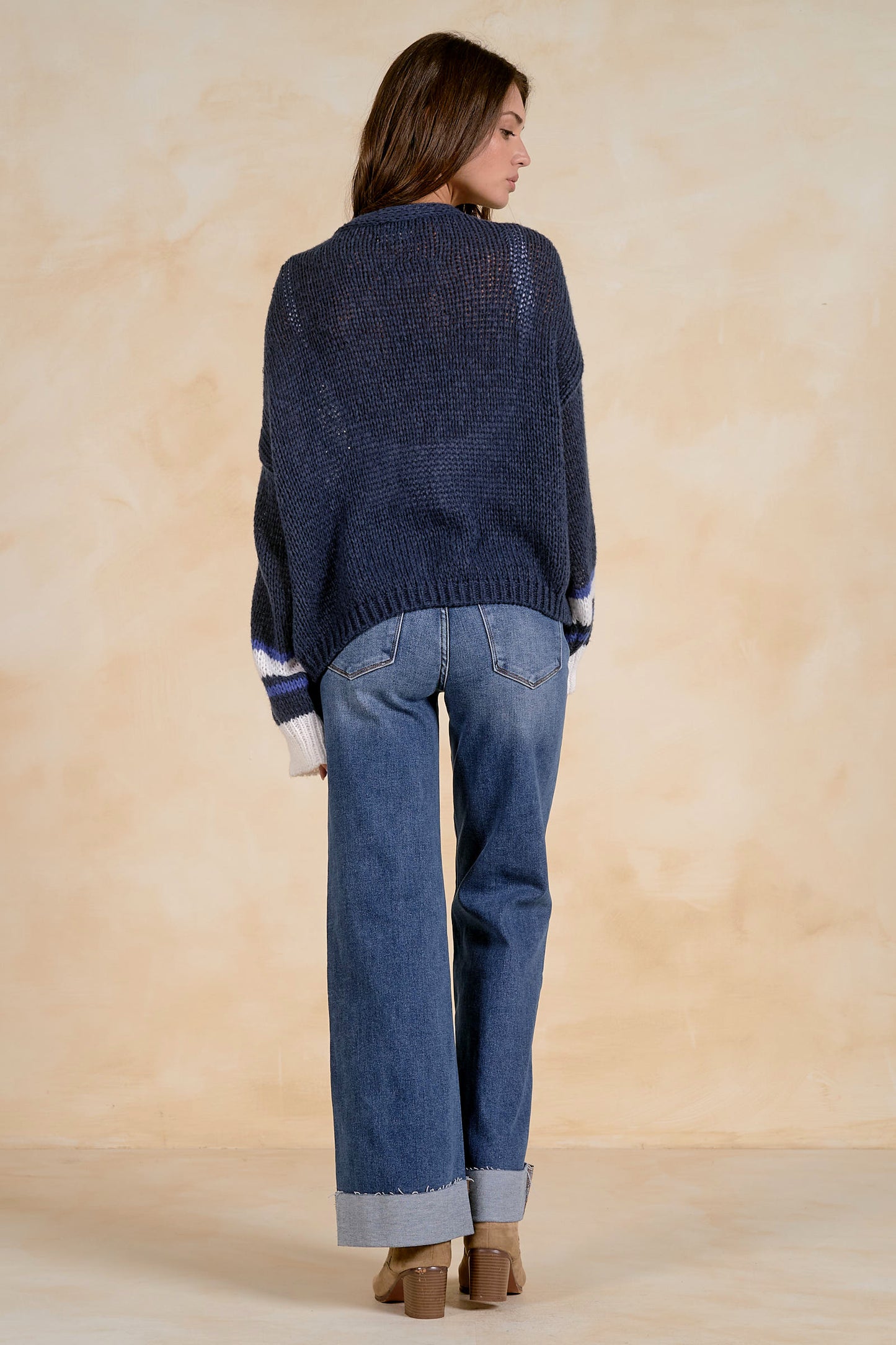 Navy Stripe Loose Knit Cardigan