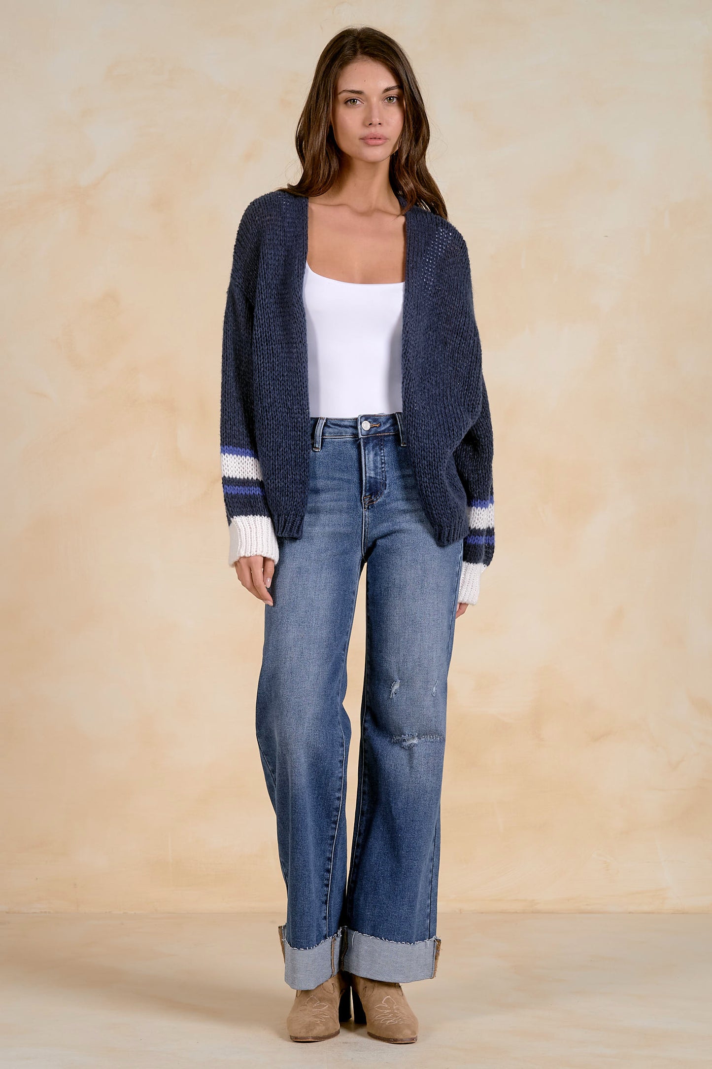 Navy Stripe Loose Knit Cardigan