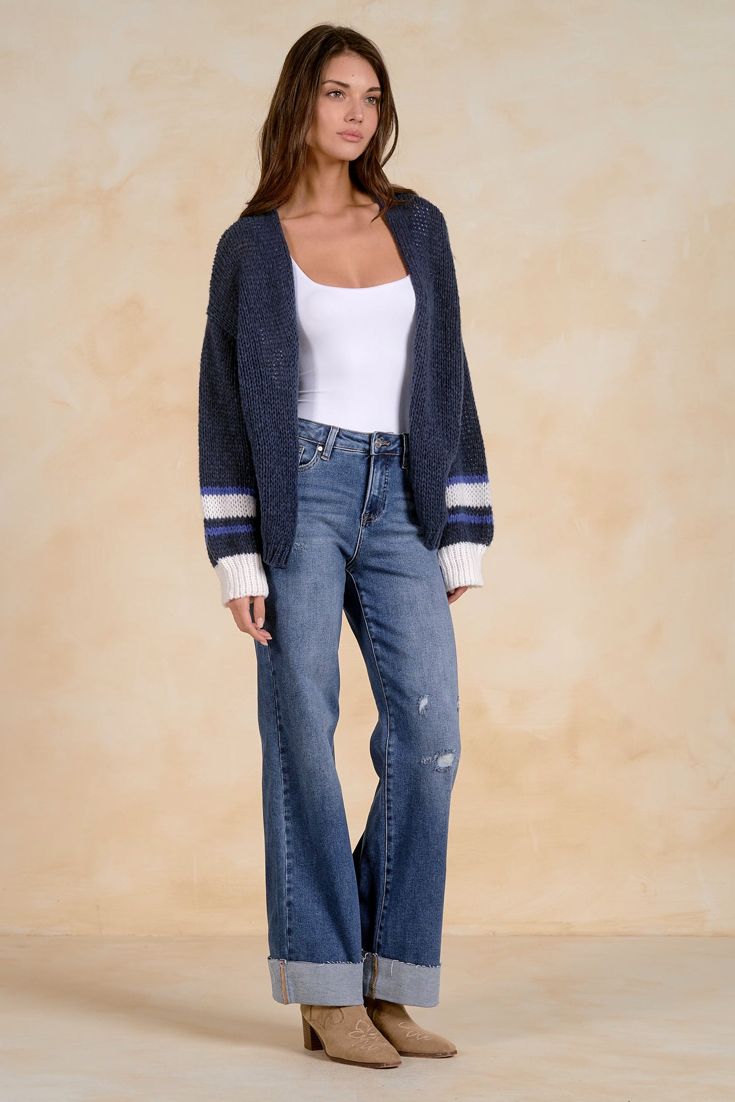 Navy Stripe Loose Knit Cardigan