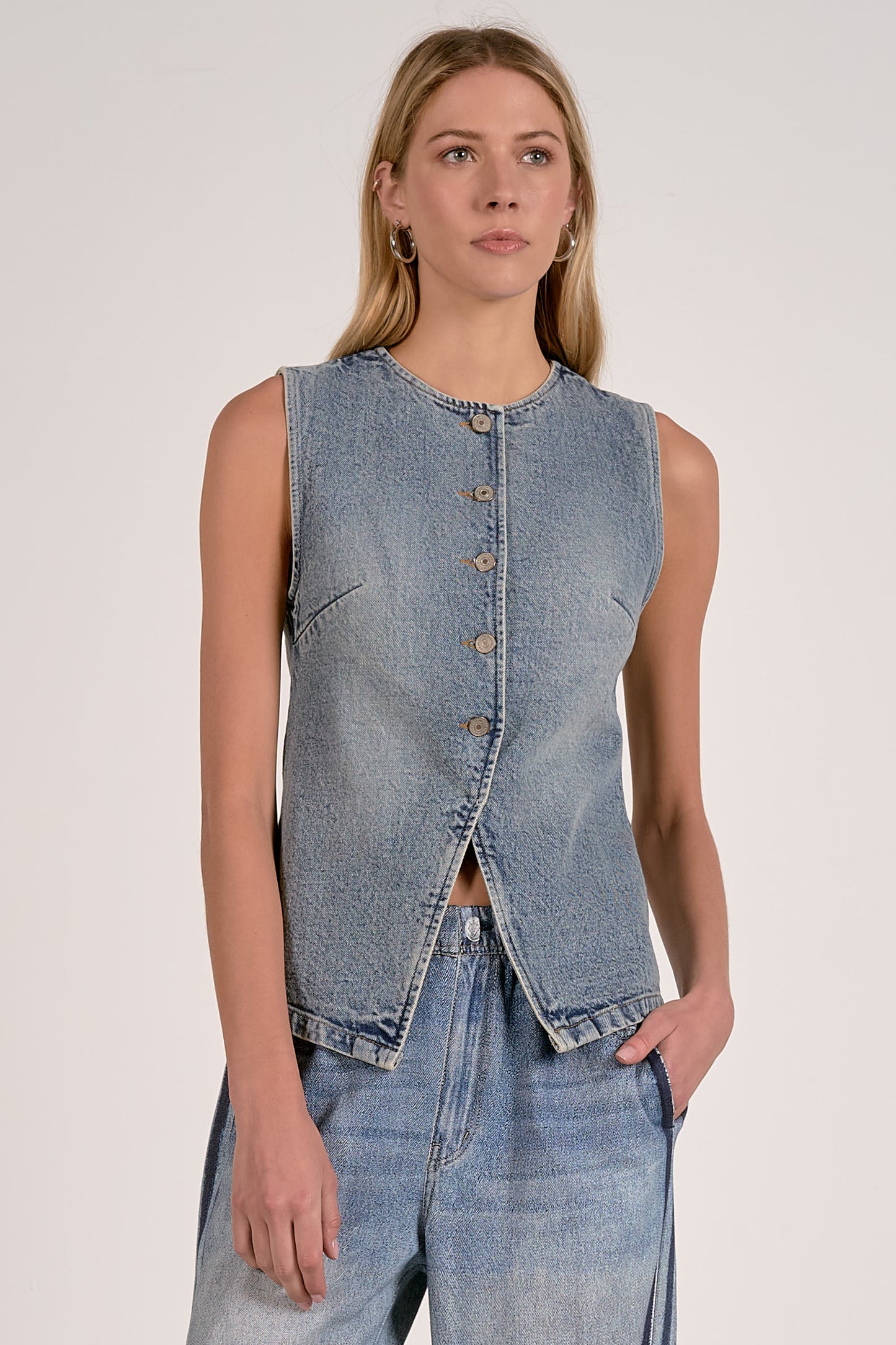 Denim Wash Button Down Vest