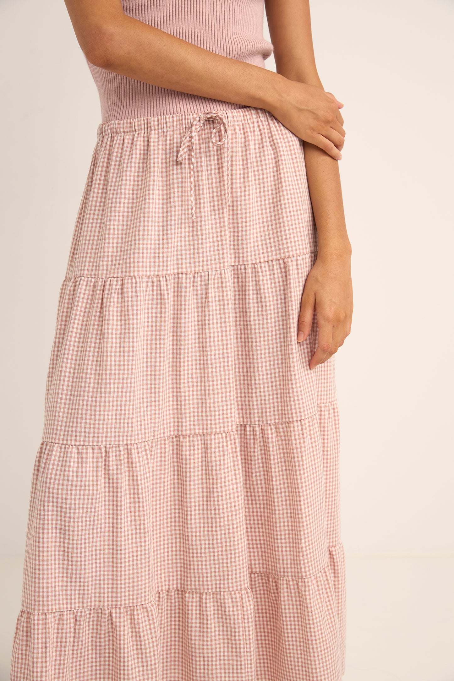 Lola Check Tiered Maxi Skirt