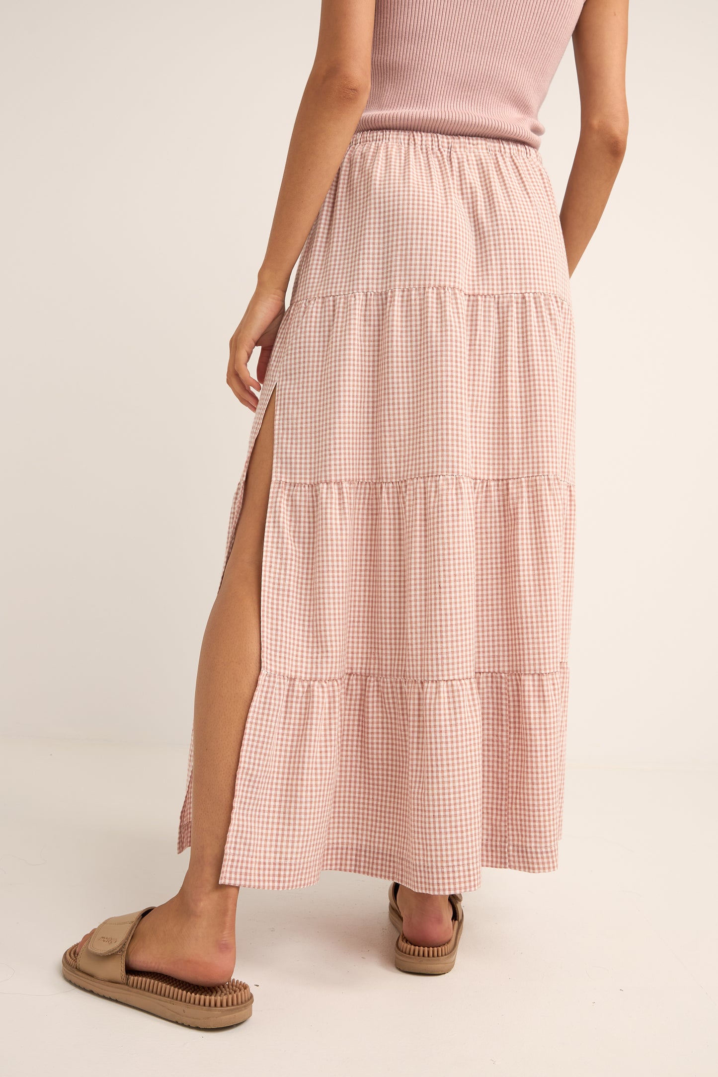 Lola Check Tiered Maxi Skirt