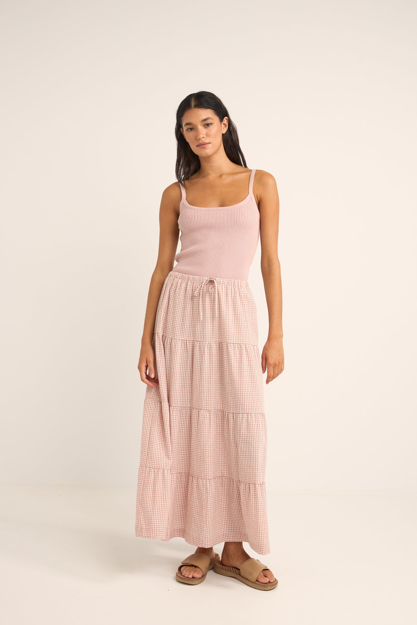 Lola Check Tiered Maxi Skirt