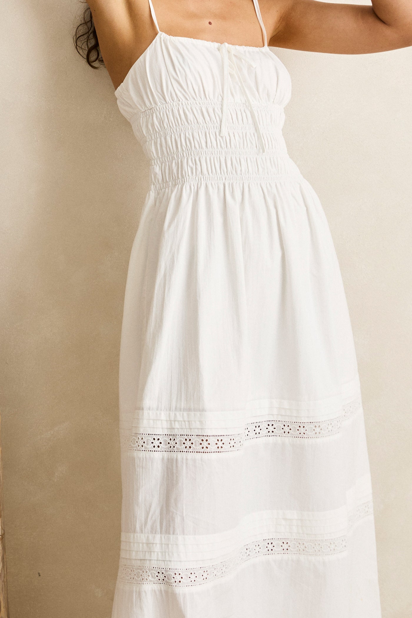 Broderie Lace Gathered Midi Dress