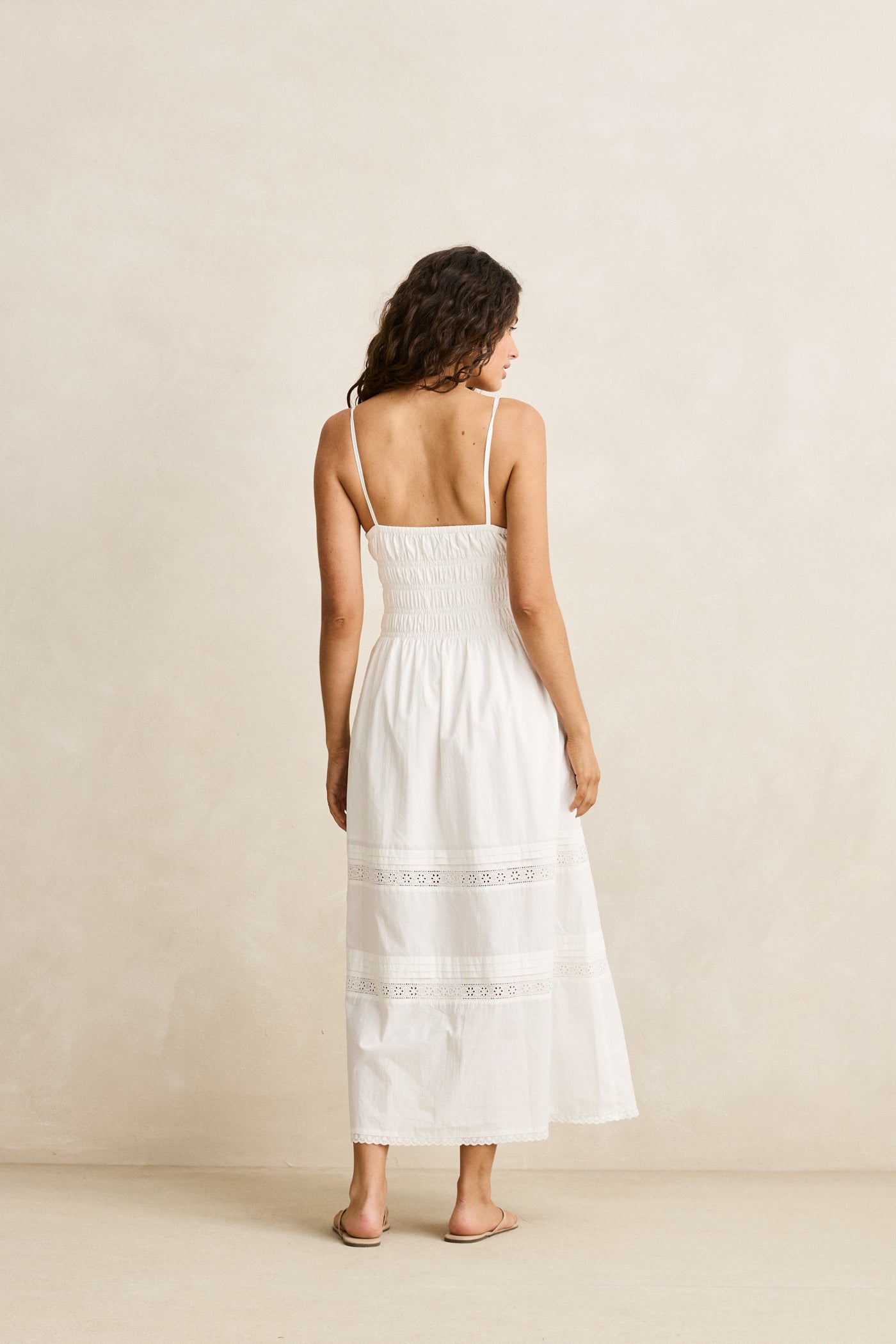 Broderie Lace Gathered Midi Dress
